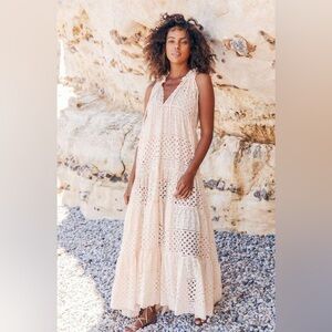 NWT Charina Sarte Persephone blush Ruffled V-Neck Eyelet Maxi Dress large